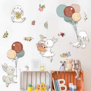 Cartoon bunny and balloon wall decals for kids bedroom nursery wall decoration