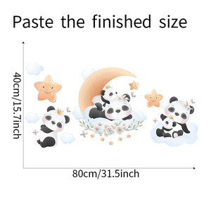 Detail of cartoon panda wall stickers with moon and stars, finished size 80cm x 40cm