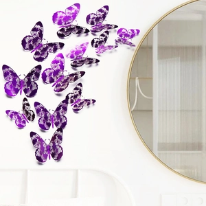 Detailed view of purple 3D hollow butterfly wall stickers with intricate lace textures