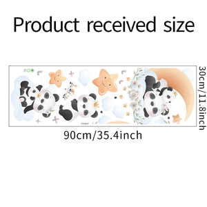 Detail showing cartoon panda and moon wall sticker dimensions 90cm by 30cm for kids rooms
