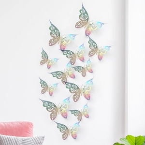 3D holographic hollow butterfly wall stickers set shown on white wall for home decor