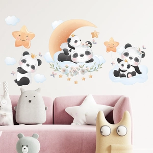 Cartoon panda moon star wall stickers for kids bedroom decor with soft macaron colors