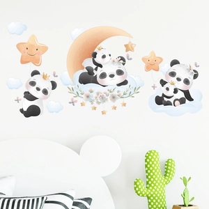 Cartoon Panda Moon Stars Clouds Wall Stickers For Kids Room Nursery PVC Self Adhesive Watercolor Animals Flower Decal
