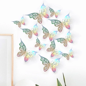 3D laser-cut iridescent butterfly wall stickers in various sizes for boho home decor