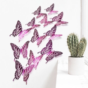 3D hollow purple gradient butterfly wall stickers in a realistic decorative home setting