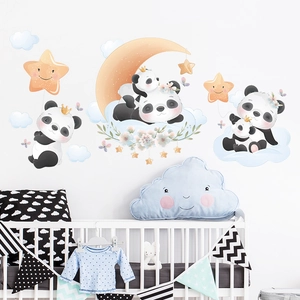 Cartoon panda moon stars wall stickers for kids bedroom nursery wall decor