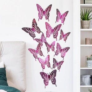 3D hollow butterflies wall stickers in purple gradient with detailed floral patterns
