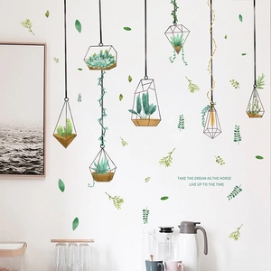 Self-adhesive PVC wall stickers with Nordic potted plants and motivational quotes for home