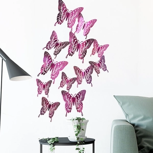 3D hollow purple butterfly wall stickers displayed in a modern home living room decor