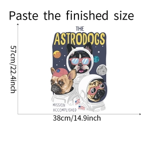 Detailed view of the Astrodogs wall sticker showing a 57cm x 38cm space puppy design