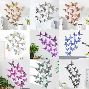 3D Hollow Butterfly Wall Stickers Metallic Cardstock Paper DIY Butterfly Decals For Living Room Bedroom Party Home Decor Wedding Decoration