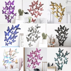 3D Hollow Butterfly Wall Stickers Metallic Texture Artificial Pearl Paper DIY Butterfly Decals For Living Room Bedroom Home Decor
