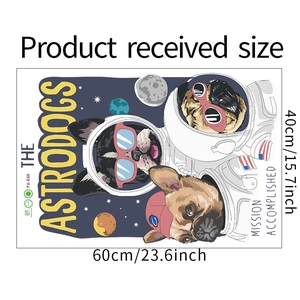 Detailed size specifications for space dog astronaut themed bedroom wall stickers
