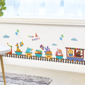 Cartoon animals train party wall stickers for kids room nursery wall decoration