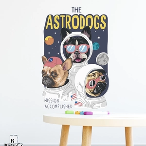 Space dogs wall stickers for kids room featuring cartoon astronauts and planets