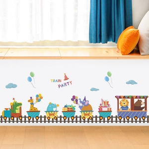 Cartoon Animal Train Party Wall Sticker For Kids Room Nursery Kindergarten Decoration Waterproof PVC Removable Mural Decal