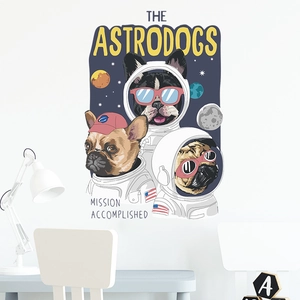 Detailed close-up of cartoon astronaut dogs wall sticker for kids bedroom decor