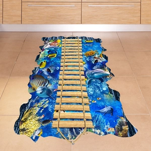 3D ocean world floor sticker with dolphins and turtle on a suspension bridge detail