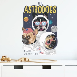 Cartoon Astronaut Dogs Space Wall Stickers PVC Mission Accomplished Universe Wall Decal For Kids Room Nursery Home Decor