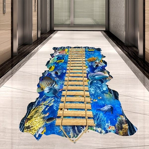 3D Underwater Sea World Bridge Floor Sticker PVC Self Adhesive Dolphin Turtle Wall Decals For Kids Room Home Decoration