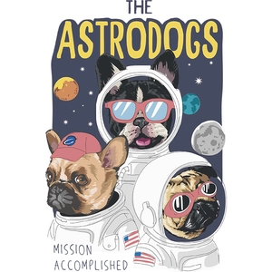 Cartoon space dogs wall sticker with astronauts and planets for kids room decor