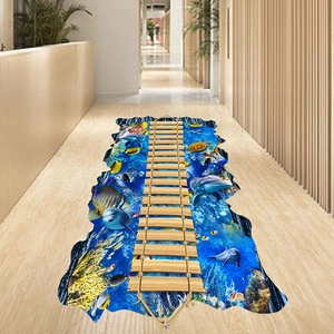 3D ocean floor sticker with dolphins, sea turtles, and a wooden bridge for kids' rooms