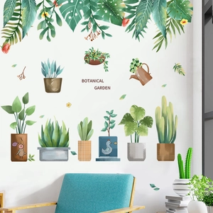 Tropical potted plants and succulents wall decals for cozy living room home decoration