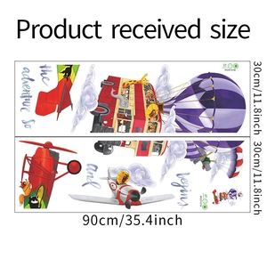 Cartoon animal wall stickers with bus and hot air balloon motifs in a two-piece set