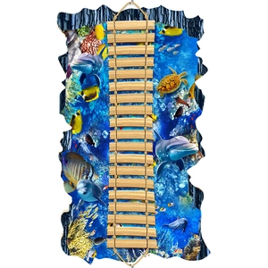 3D ocean floor wall sticker with bridge, dolphins, and turtles for kids room decor