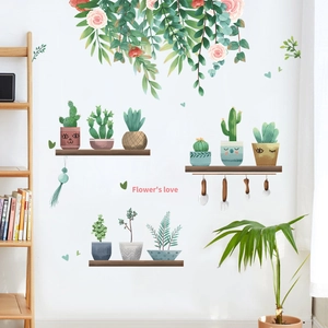 Adesivi murali autoadesivi con piante grasse e fiori per la decorazione della casa