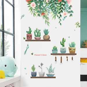 Adesivo murale stile giardino con piante pensili, succulente e scritta Flower's love