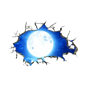 3D cracked wall decal with realistic blue galaxy and lunar moon surface texture