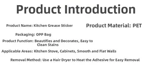 Detailed instructions for PET kitchen oil-proof wall sticker in OPP bag packaging