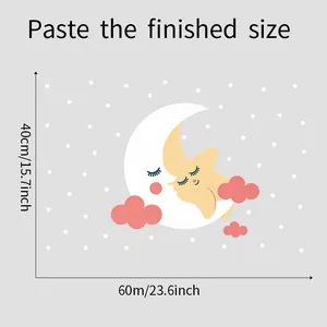 Detailed size chart showing 40x60cm dimensions for moon and stars wall sticker