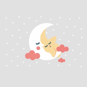Cartoon moon and star on pink cloud wall sticker for kids bedroom decoration