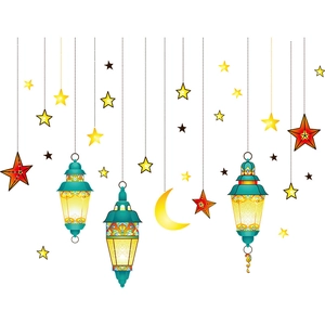 Ramadan moon and green Islamic hanging lanterns decorative wall stickers for bedroom