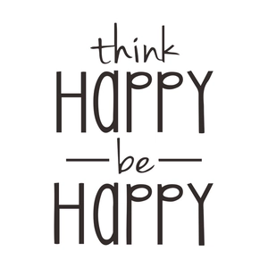 Minimalist 'think HAPPY be HAPPY' wall decal in artistic black handwritten font style
