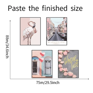 Size specifications for four-piece set of swan and flower art posters wall stickers