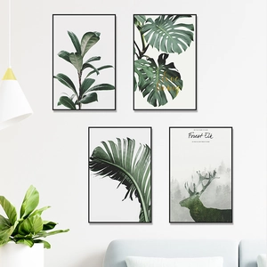 Nordic Tropical Green Leaves Forest Elk PVC Wall Stickers Removable Waterproof Botanical Art Decals For Bedroom Living Room Decor