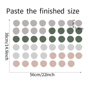 Detailed size chart showing Morandi dot wall stickers with specific dimensions in cm and inches