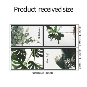 Detailed size chart showing tropical green leaf wall stickers measuring 90cm by 60cm