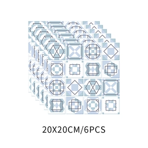 Close-up of blue and white geometric tile stickers 20x20cm set of 6 pieces