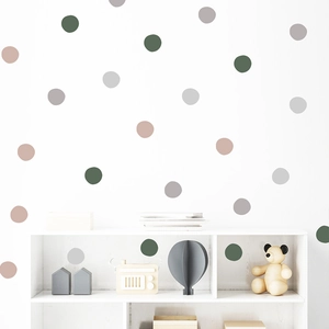 Morandi color circle wall stickers for minimalist bedroom decor in green and pink tones