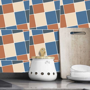 Adesivi per piastrelle a mosaico geometrico blu e arancione per cucina e bagno moderno
