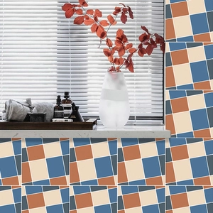 Adesivi murali geometrici blu e gialli per decorazione di cucina e bagno