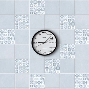 Geekcook math wall clock with formulas on blue and white geometric tile background