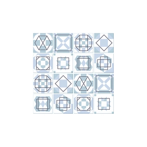 Set of 16 blue and white geometric tile stickers for kitchen backsplash decoration