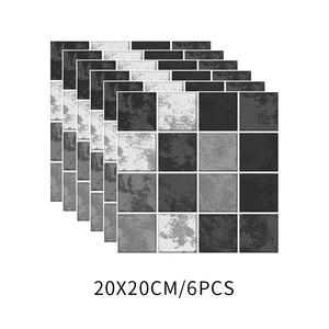 Detail view of 6 pieces 20x20cm industrial grey marble pattern self-adhesive wall tiles