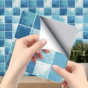 Blue mosaic tile wall stickers with self-adhesive backing for kitchen and bathroom decor