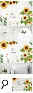 Detailed view of Hello Sunshine sunflower wall decals with vibrant yellow petals and green leaves